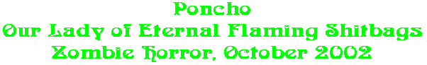 Poncho Our Lady of Eternal Flaming Shitbags Zombie Horror, October 2002